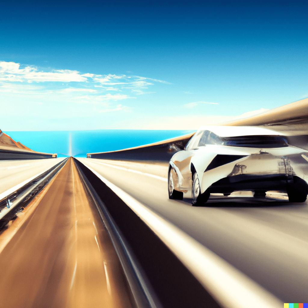 Car driving on coastal highway towards the horizon